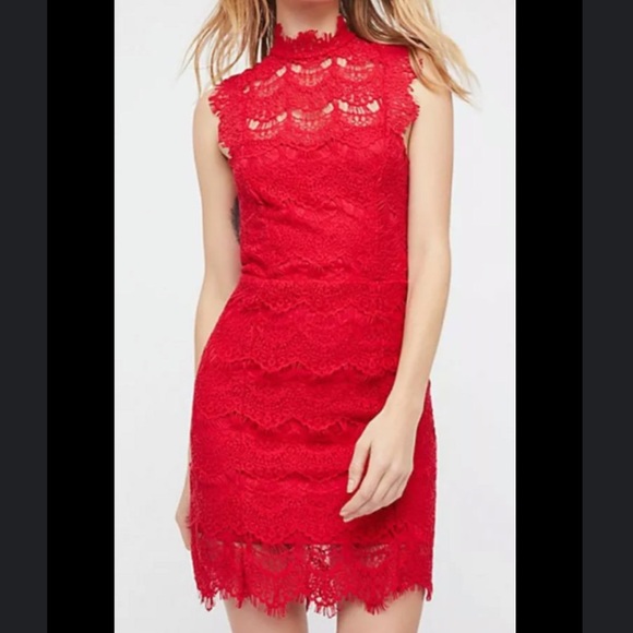 NWT FREE PEOPLE daydream lace red mini dress size small - Picture 8 of 15